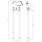 Eliseo Ricci Balmoral Floor Standing Bath Shower Mixer - Technical drawing