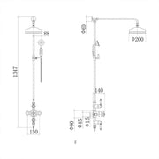 Eliseo Ricci Balmoral Thermostatic Rain Shower with Diverter - Technical drawing