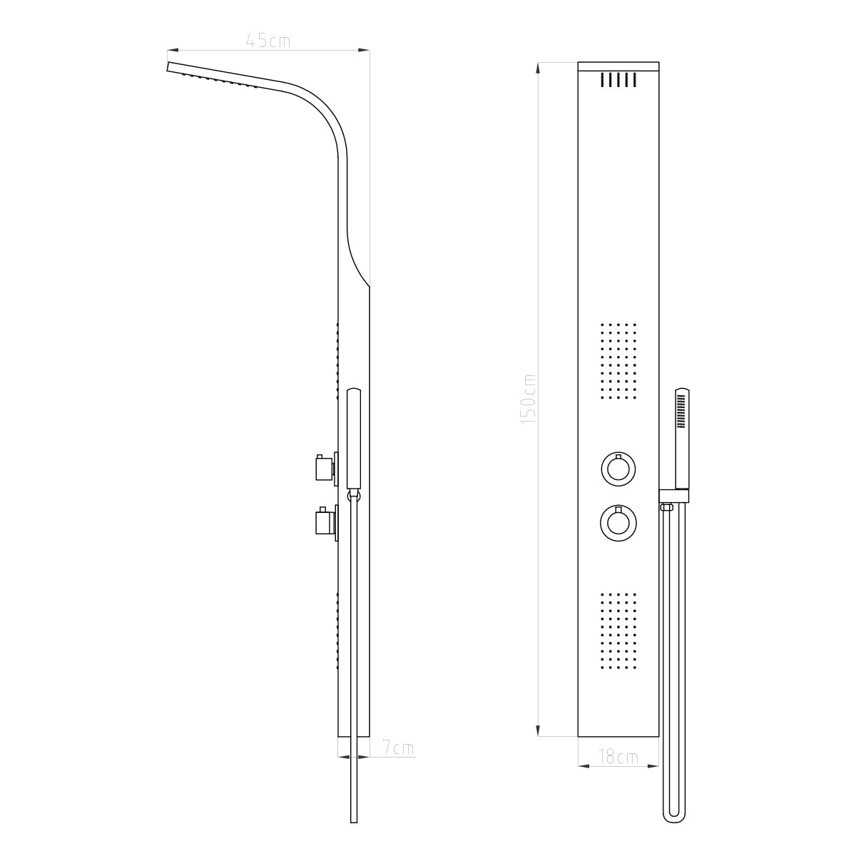 Eliseo Ricci Vesu Shower Tower - Chrome - Technical drawing
