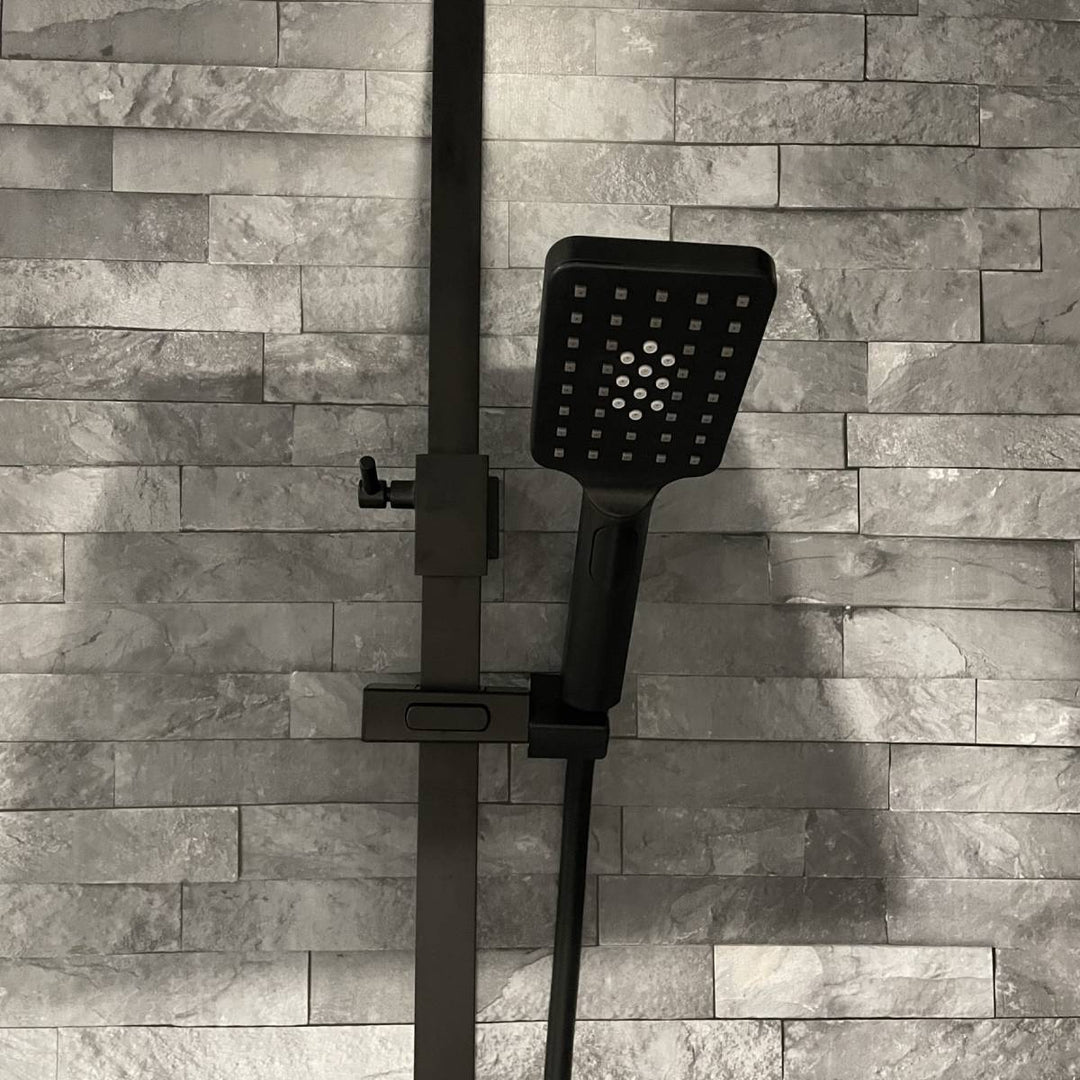 Eliseo Ricci Noir Cube Plus Thermostatic Rain Shower with Diverter - Black