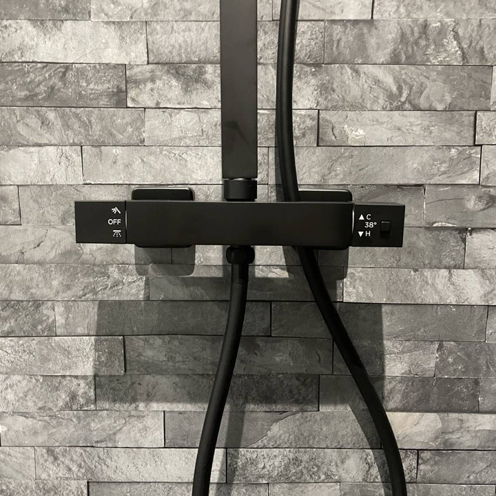 Eliseo Ricci Noir Cube Plus Thermostatic Rain Shower with Diverter - Black
