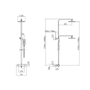 Eliseo Ricci Cube Plus Thermostatic Rain Shower with Diverter - Brushed Brass - Technical drawing