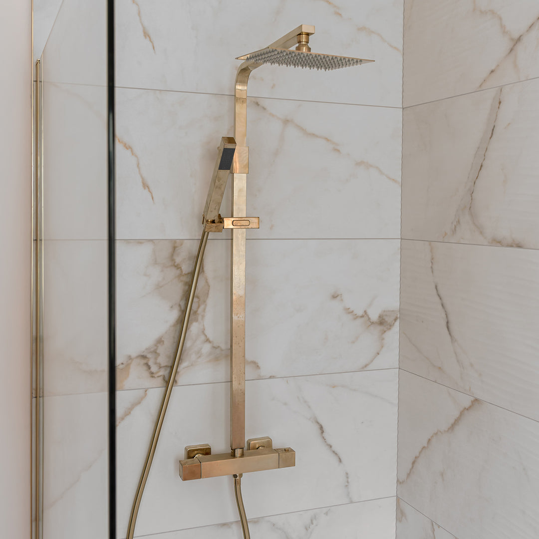 Eliseo Ricci Cube Plus Thermostatic Rain Shower with Diverter - Brushed Brass