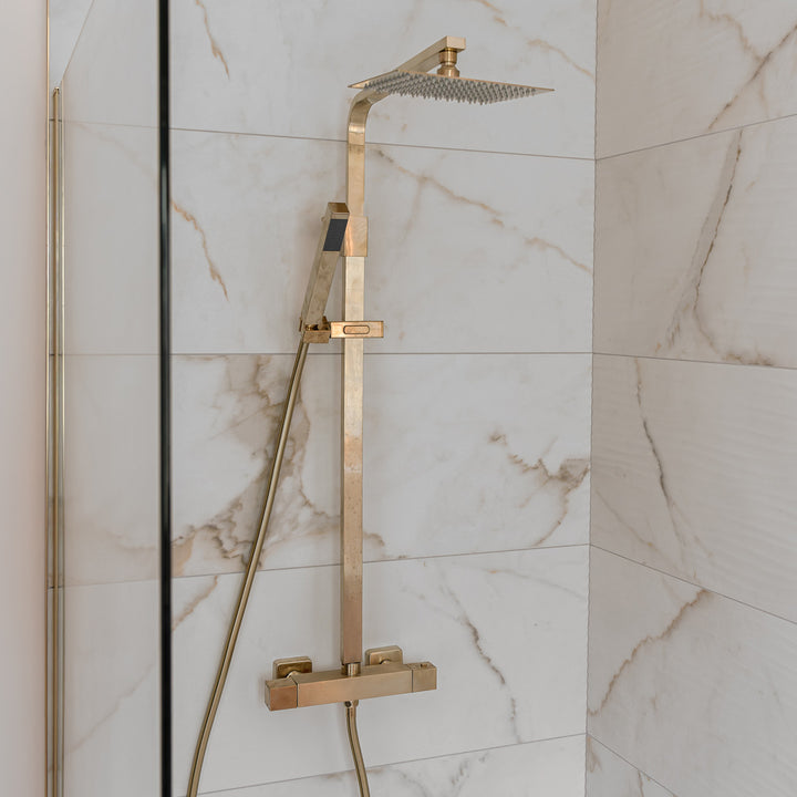 Eliseo Ricci Cube Plus Thermostatic Rain Shower with Diverter - Brushed Brass