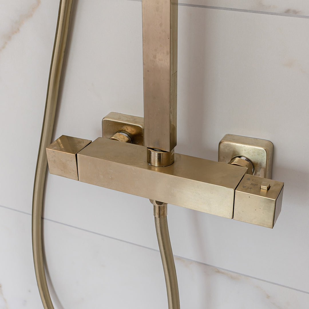 Eliseo Ricci Cube Plus Thermostatic Rain Shower with Diverter - Brushed Brass