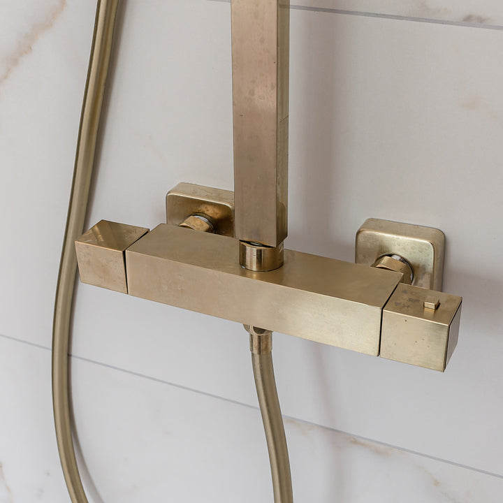 Eliseo Ricci Cube Plus Thermostatic Rain Shower with Diverter - Brushed Brass