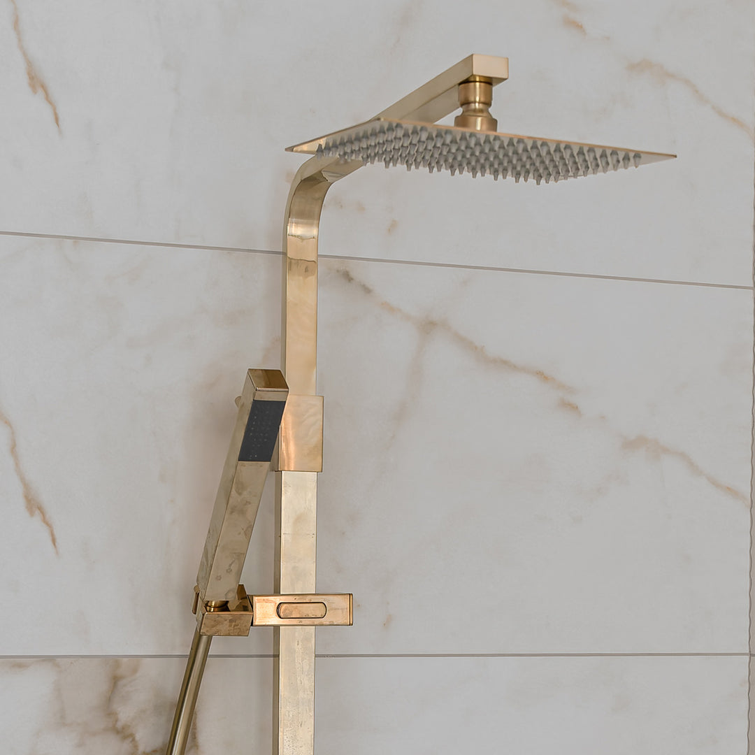Eliseo Ricci Cube Plus Thermostatic Rain Shower with Diverter - Brushed Brass