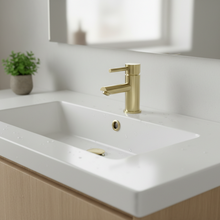 Eliseo Ricci Curve Mono Basin Mixer - Brushed Brass