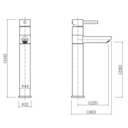 Eliseo Ricci Curve Tall Mono Basin Mixer Brushed Brass - Technical drawing