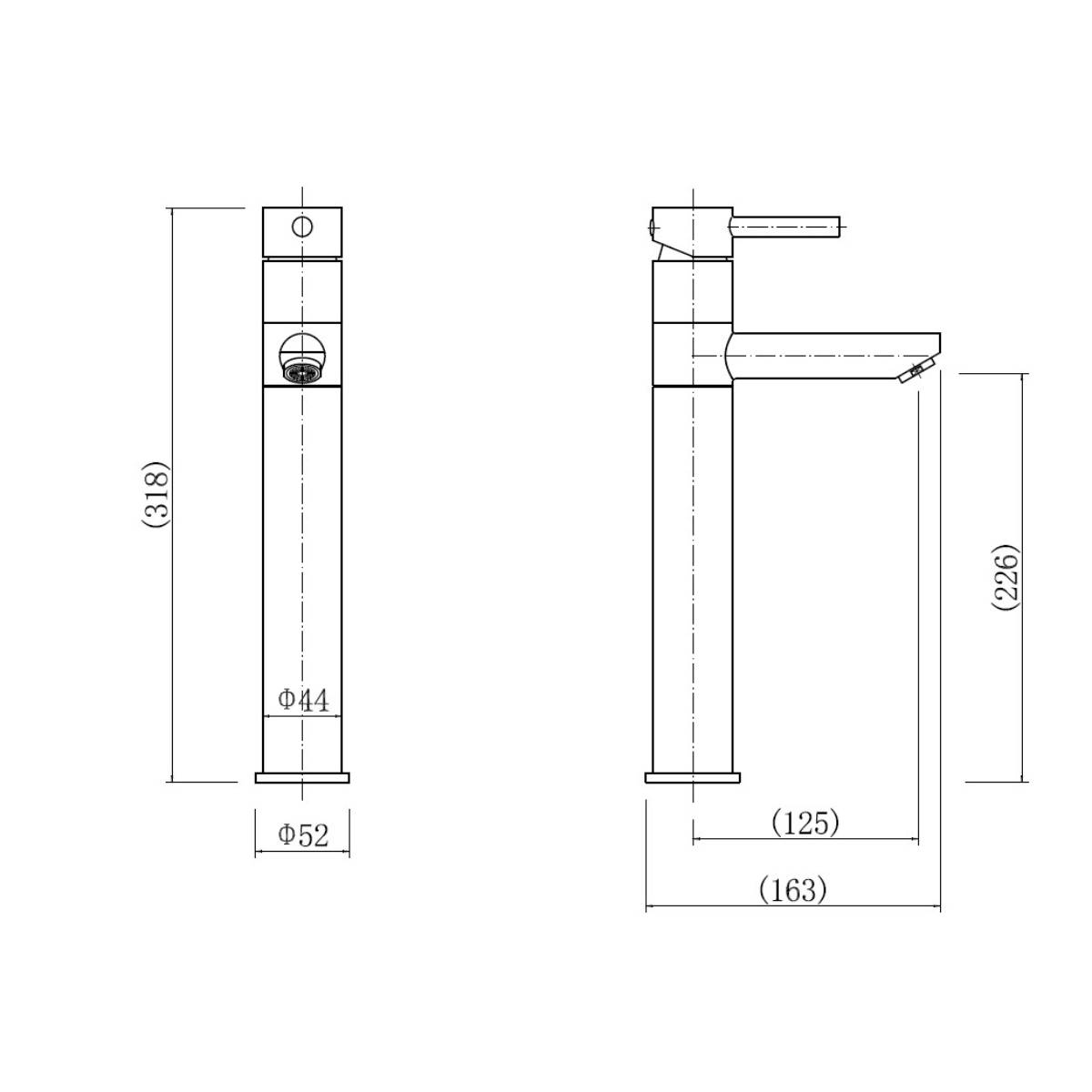 Eliseo Ricci Curve Tall Basin Mixer - Technical drawing