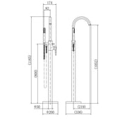Eliseo Ricci Noir Curve Floor Standing Bath Shower Mixer - Black - Technical drawing