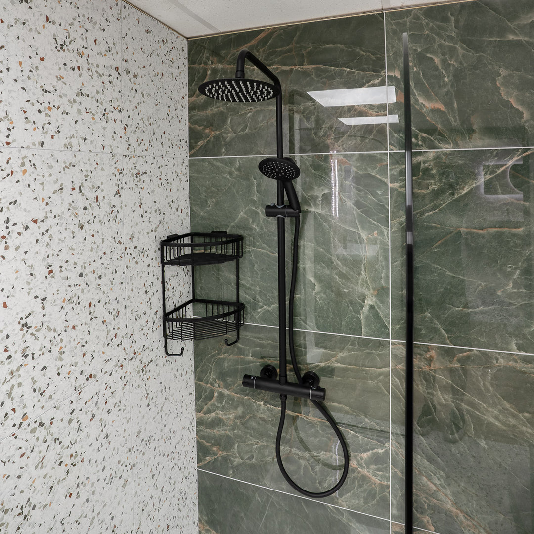 Eliseo Ricci Noir Curve Plus Thermostatic Rain Shower - Black