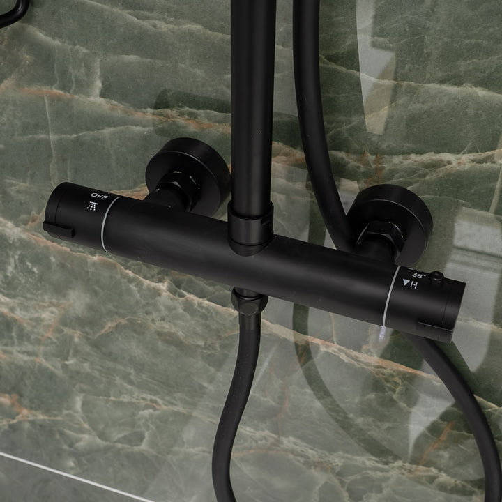 Eliseo Ricci Noir Curve Plus Thermostatic Rain Shower - Black