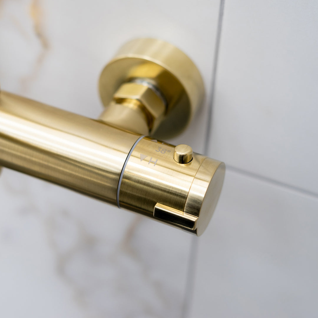 Eliseo Ricci Curve Plus Thermostatic Rain Shower with Diverter - Brushed Brass