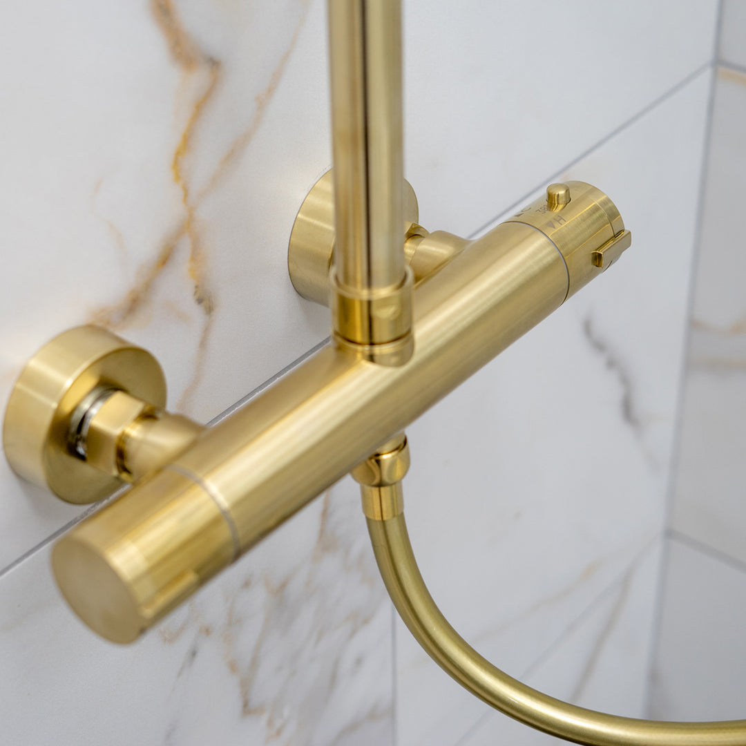 Eliseo Ricci Curve Plus Thermostatic Rain Shower with Diverter - Brushed Brass