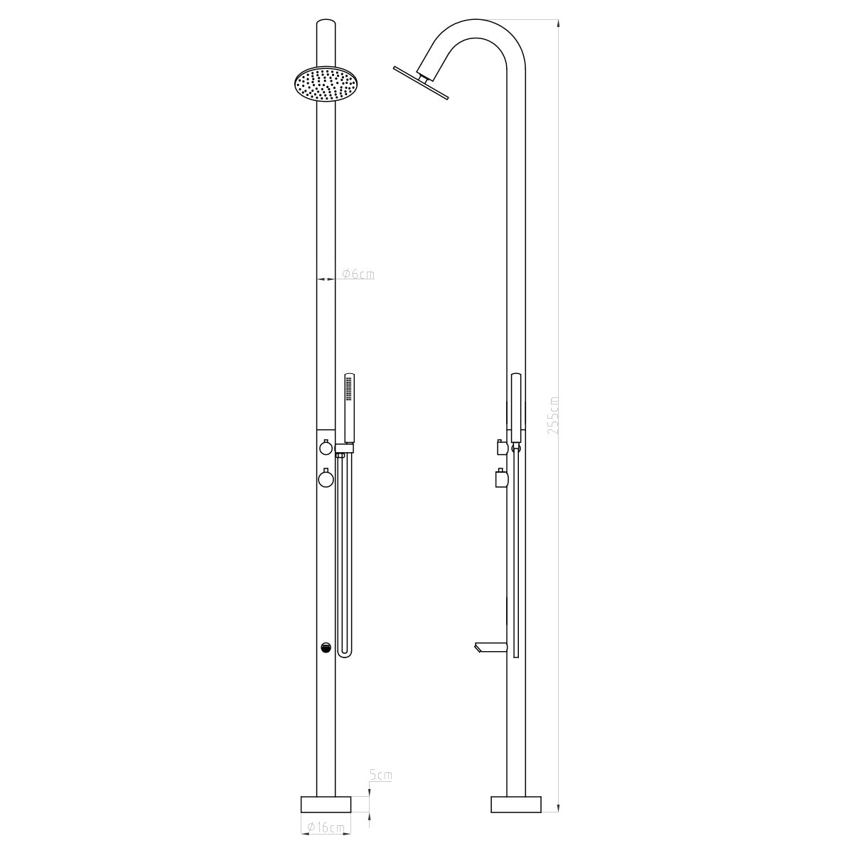 Eliseo Ricci Eden 2300mm Outdoor Rain Shower - Technical drawing