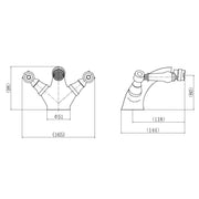 Eliseo Ricci Newbury Bidet Mixer with White Handles - Technical drawing