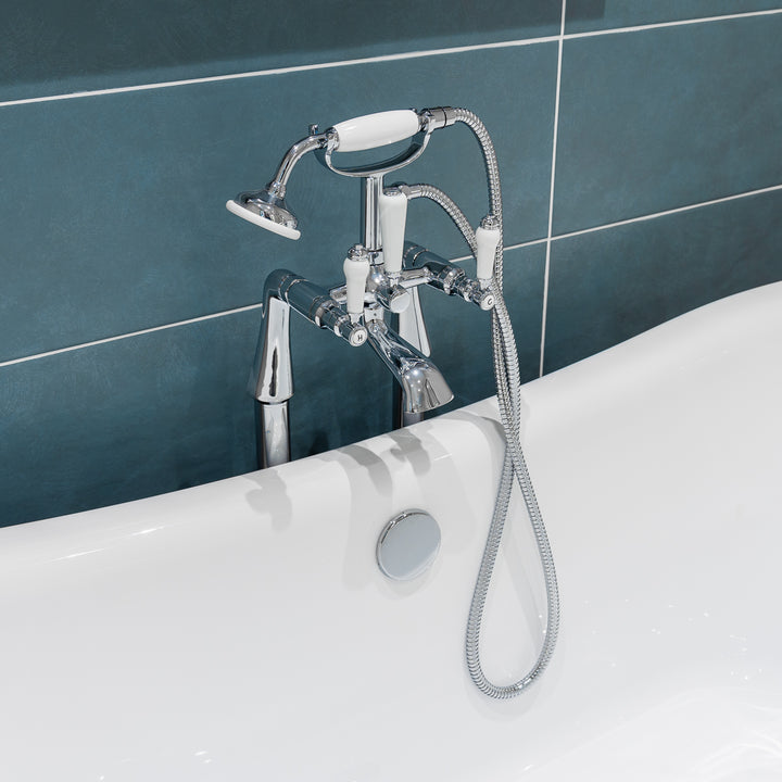 Eliseo Ricci Newbury Floor Standing Bath Shower Mixer - White Handles