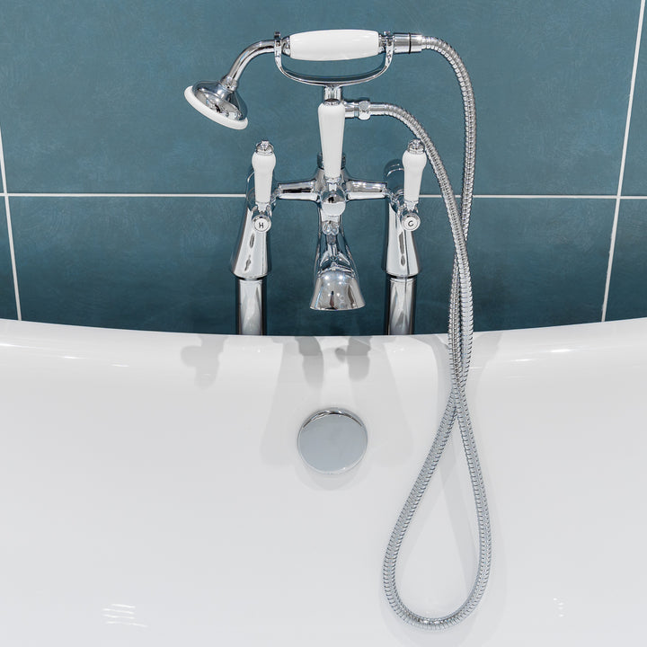 Eliseo Ricci Newbury Floor Standing Bath Shower Mixer - White Handles