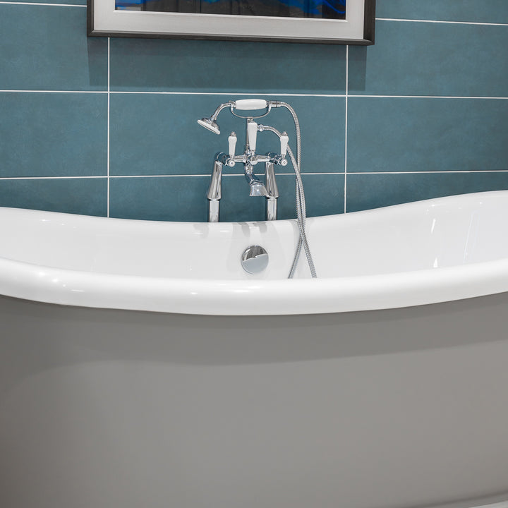 Eliseo Ricci Newbury Floor Standing Bath Shower Mixer - White Handles