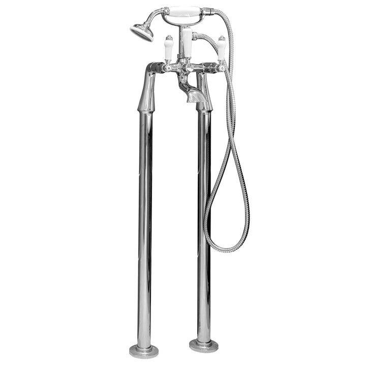 Eliseo Ricci Newbury Floor Standing Bath Shower Mixer - White Handles