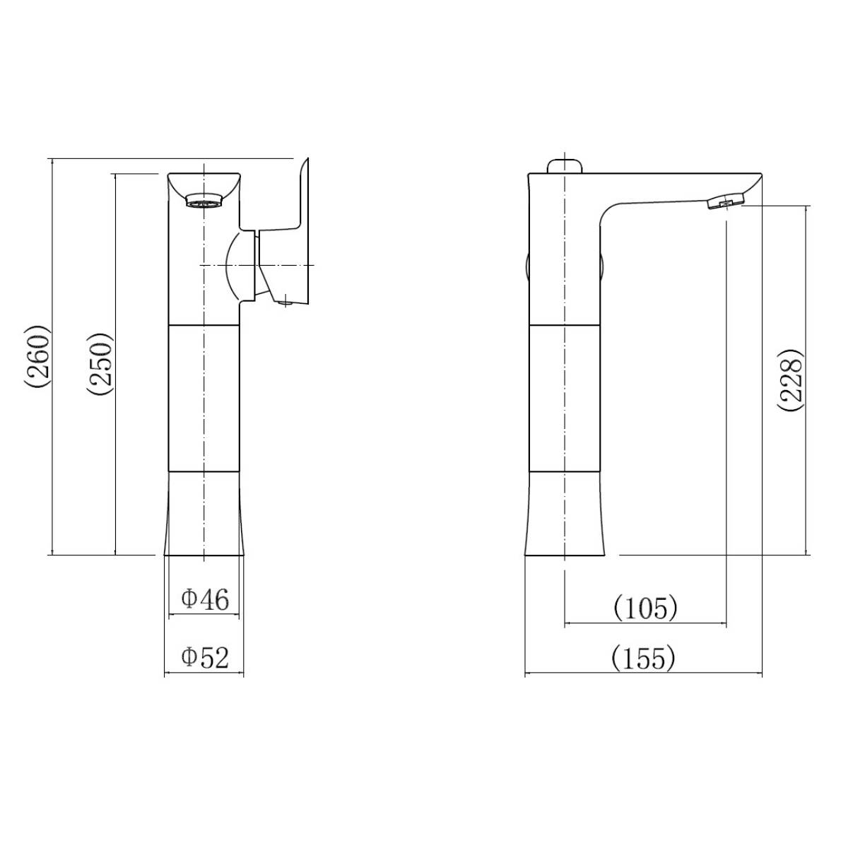 Eliseo Ricci Rocha Tall Basin Mixer - Technical drawing