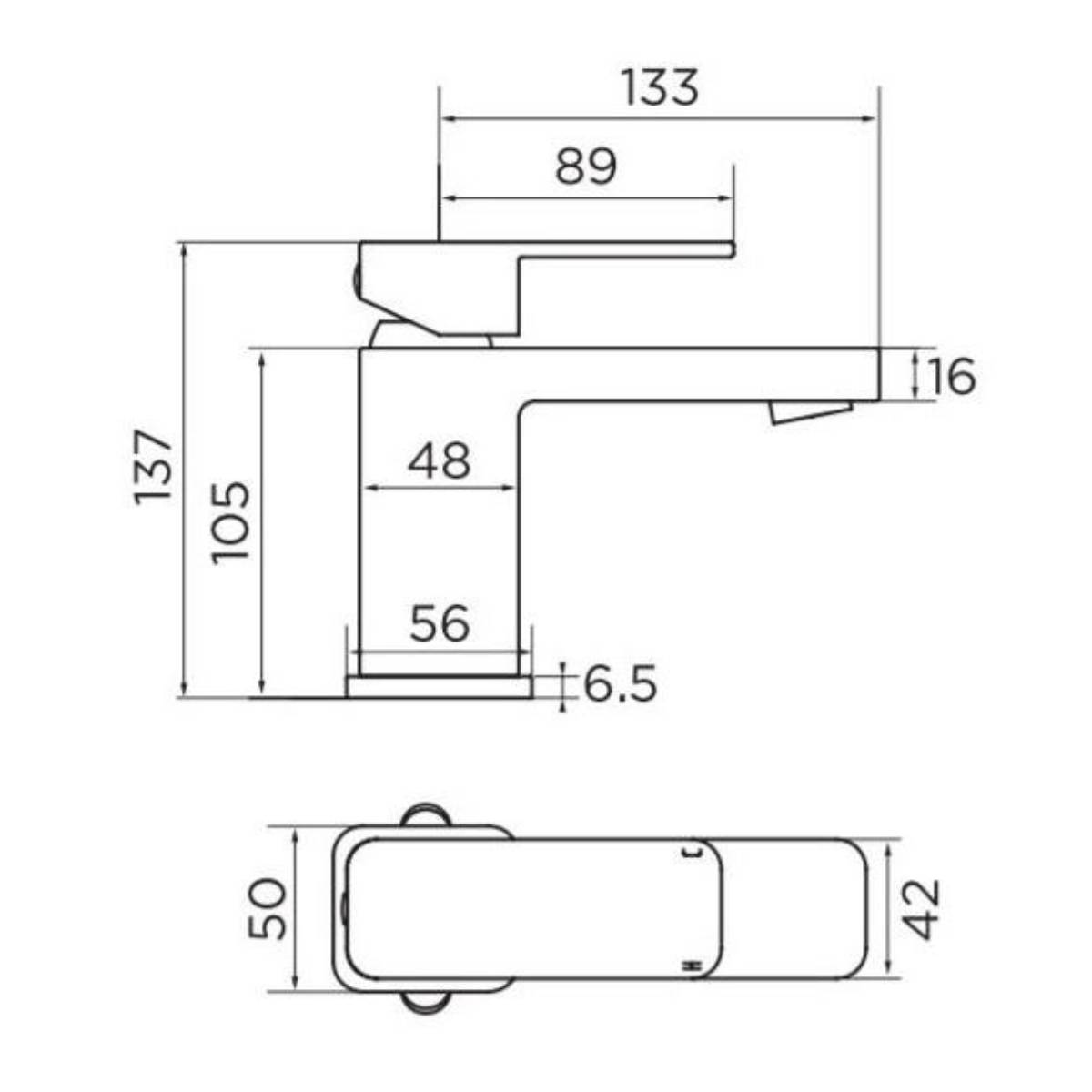 Eliseo Ricci Rubano Basin Mixer - Technical drawing