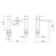 Eliseo Ricci Vesu Bath Shower Mixer - Brushed Brass - Technical drawing