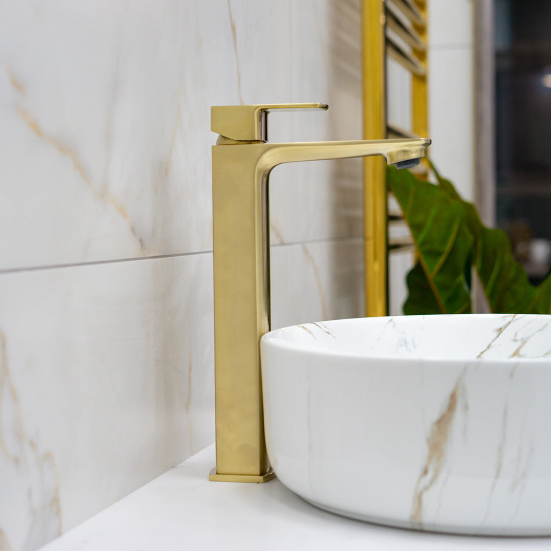 Eliseo Ricci Vesu Tall Basin Mixer - Brushed Brass