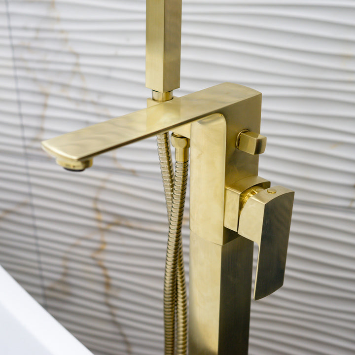 Eliseo Ricci Vesu Floor Standing Bath Shower Mixer - Brushed Brass