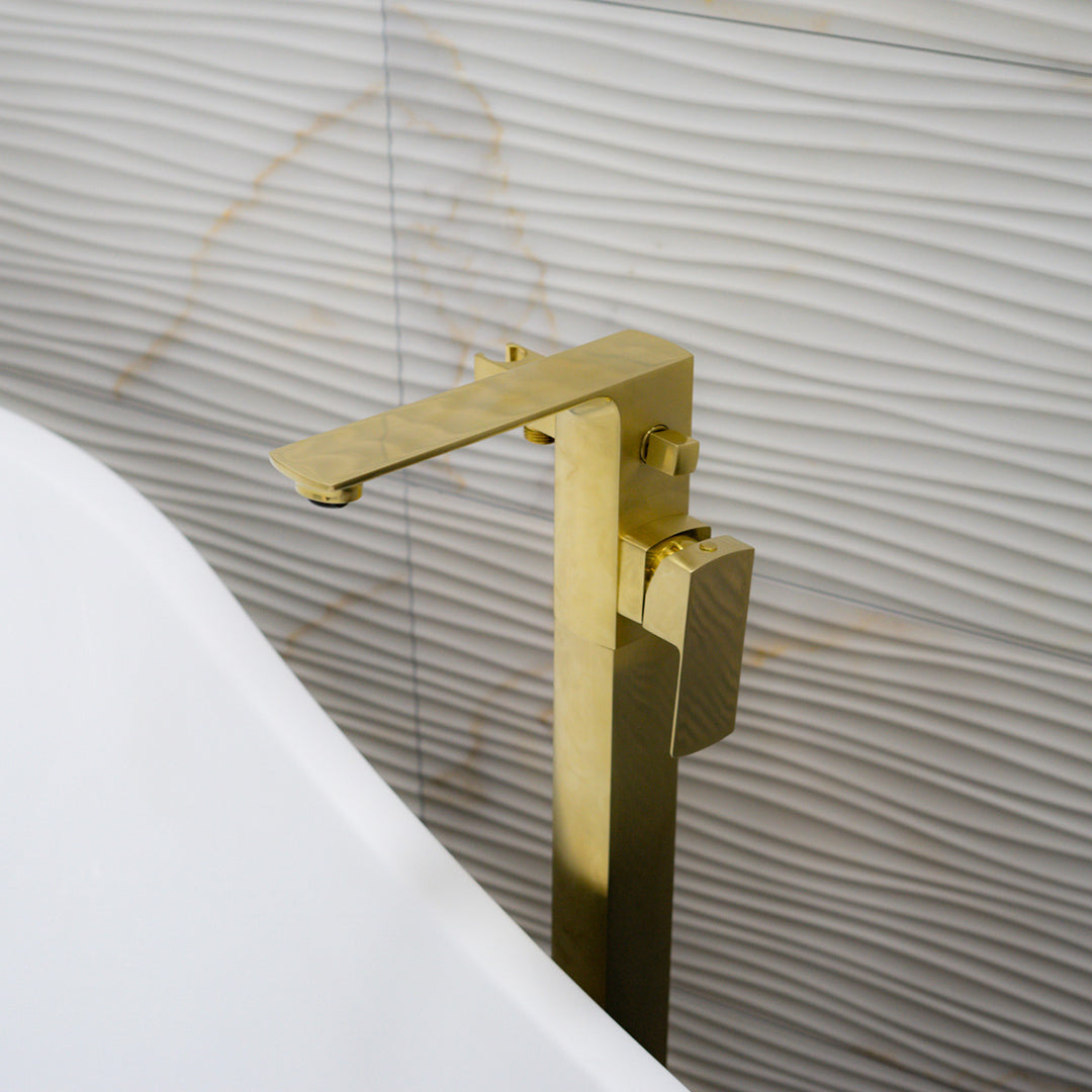 Eliseo Ricci Vesu Floor Standing Bath Shower Mixer - Brushed Brass