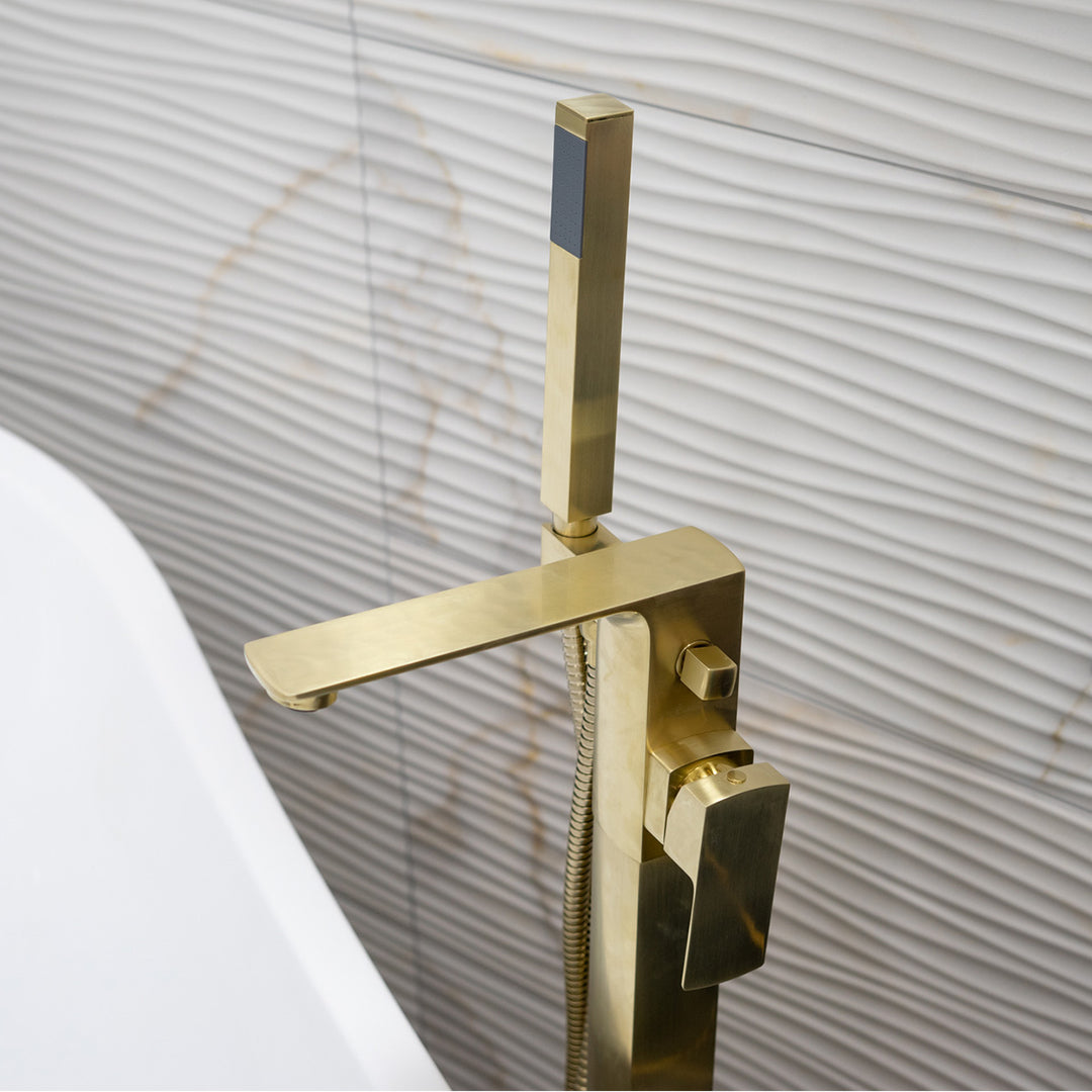 Eliseo Ricci Vesu Floor Standing Bath Shower Mixer - Brushed Brass