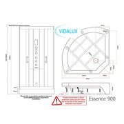 Vidalux Essence 900mm Steam Shower Enclosure - Black - Technical drawing