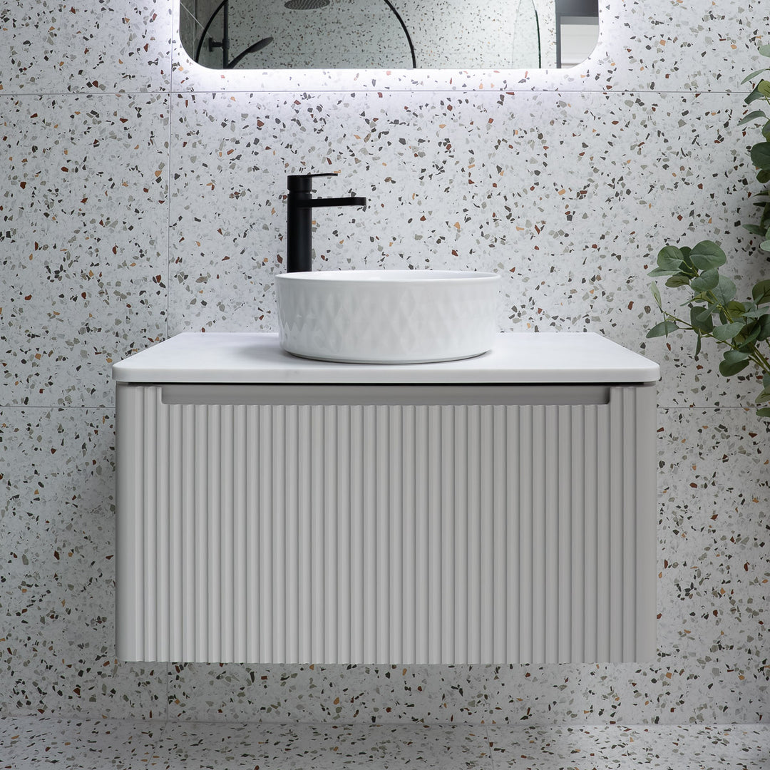 Josef Martin Estriado 800mm Wall Hung Vanity Unit &amp; Pebble Worktop - French Grey