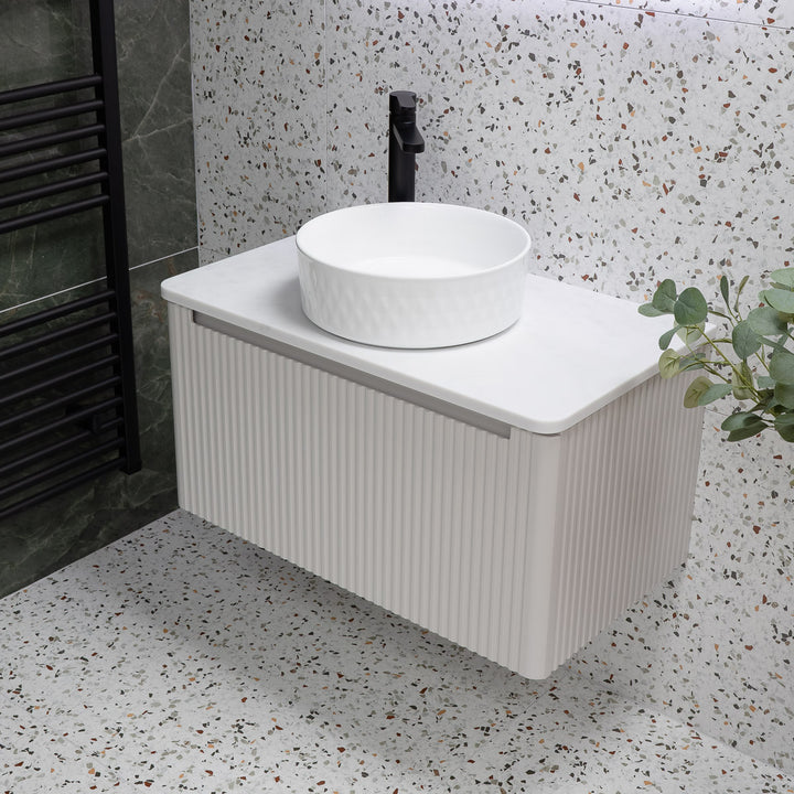 Josef Martin Estriado 800mm Wall Hung Vanity Unit &amp; Pebble Worktop - French Grey
