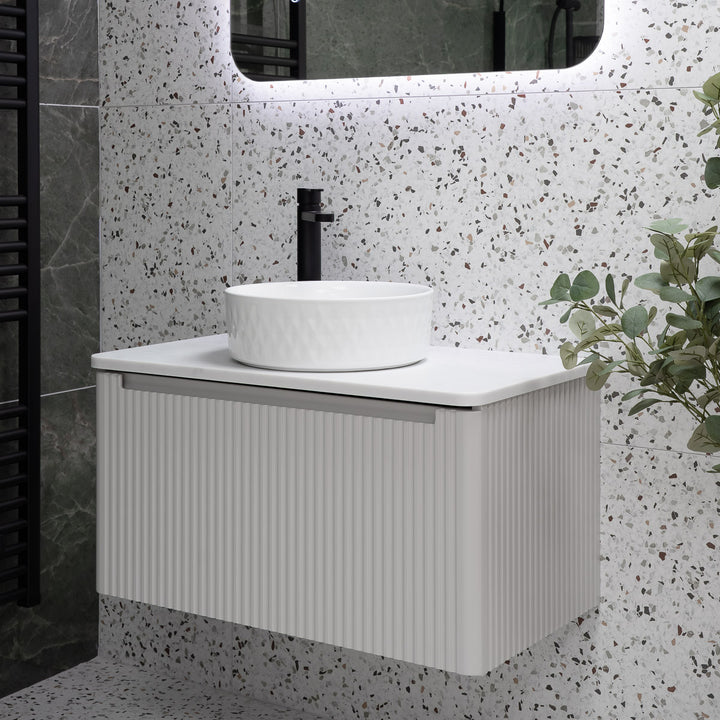 Josef Martin Estriado 800mm Wall Hung Vanity Unit &amp; Pebble Worktop - French Grey