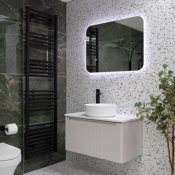 Josef Martin Estriado 800mm Wall Hung Vanity Unit &amp; Pebble Worktop - French Grey