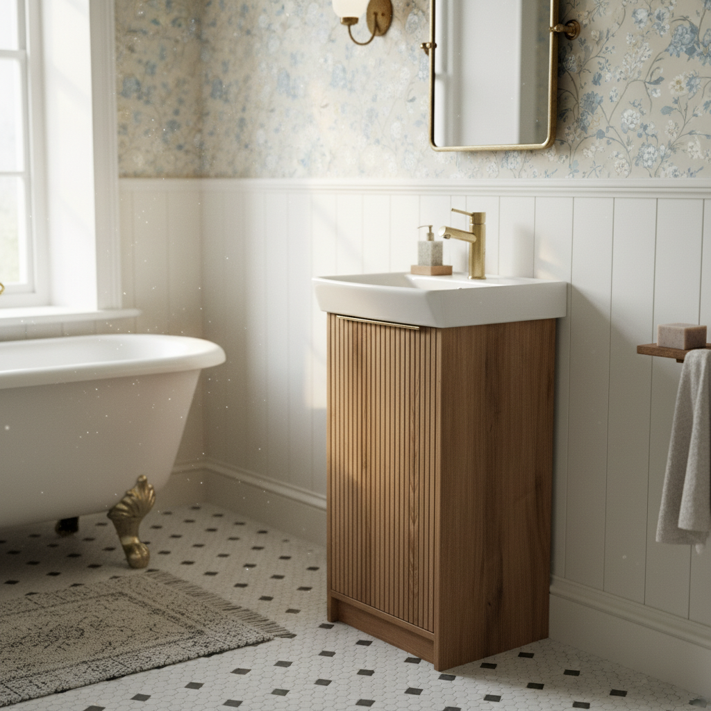 Josef Martin Lyon Cloakroom Floor Standing Vanity Unit &amp; Inset Basin - Acousta Oak