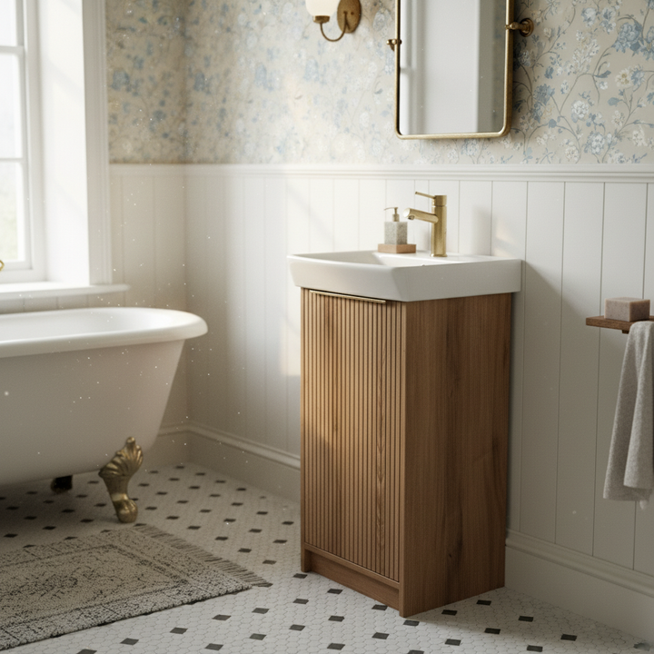 Josef Martin Lyon Cloakroom Floor Standing Vanity Unit &amp; Inset Basin - Acousta Oak