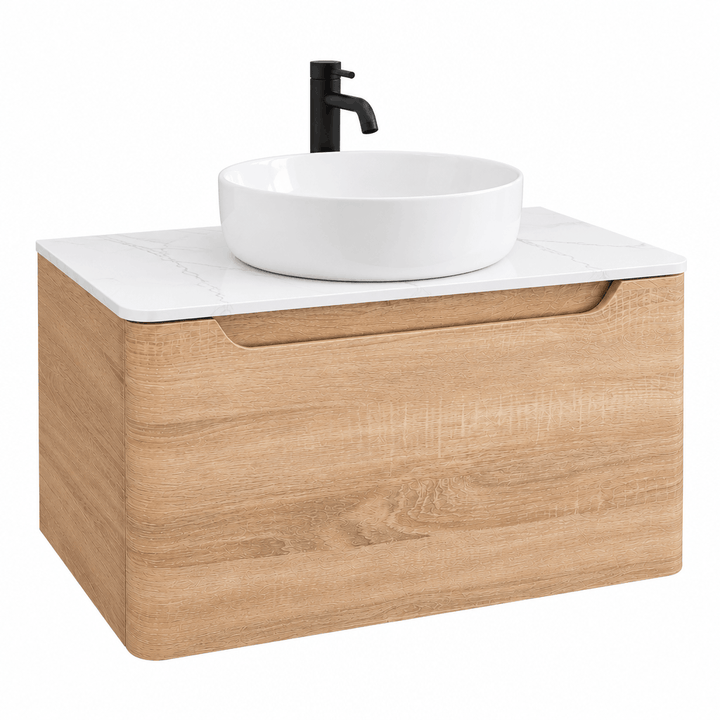 Camden 800mm Wall Hung Vanity Unit &amp; Worktop - Bardolino Oak