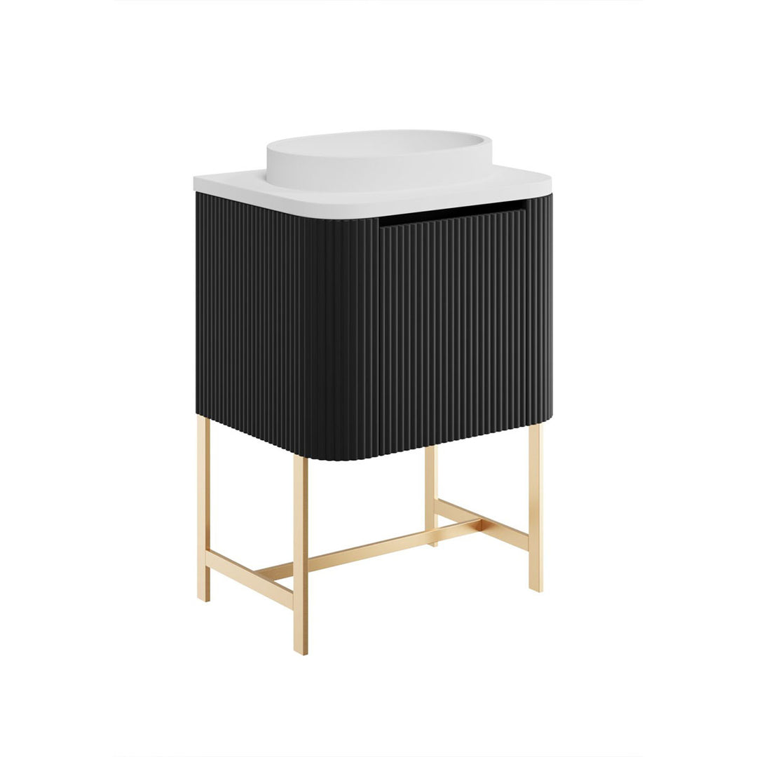 Flauto 600mm Matt Black Vanity Unit with Basin and Brushed Brass Frame