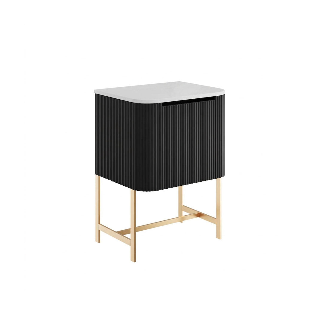 Flauto 600mm Matt Black Vanity Unit with Countertop and Brushed Brass Frame