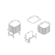 Flauto 600mm Reed Green Vanity Unit with Countertop and Brushed Brass Frame - Technical drawing