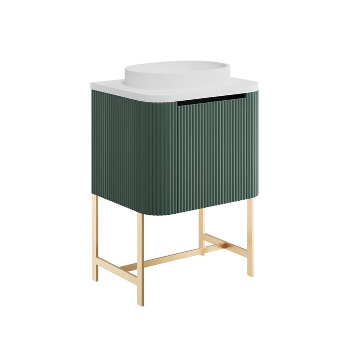 Flauto 600mm Reed Green Vanity Unit with Basin and Brushed Brass Frame