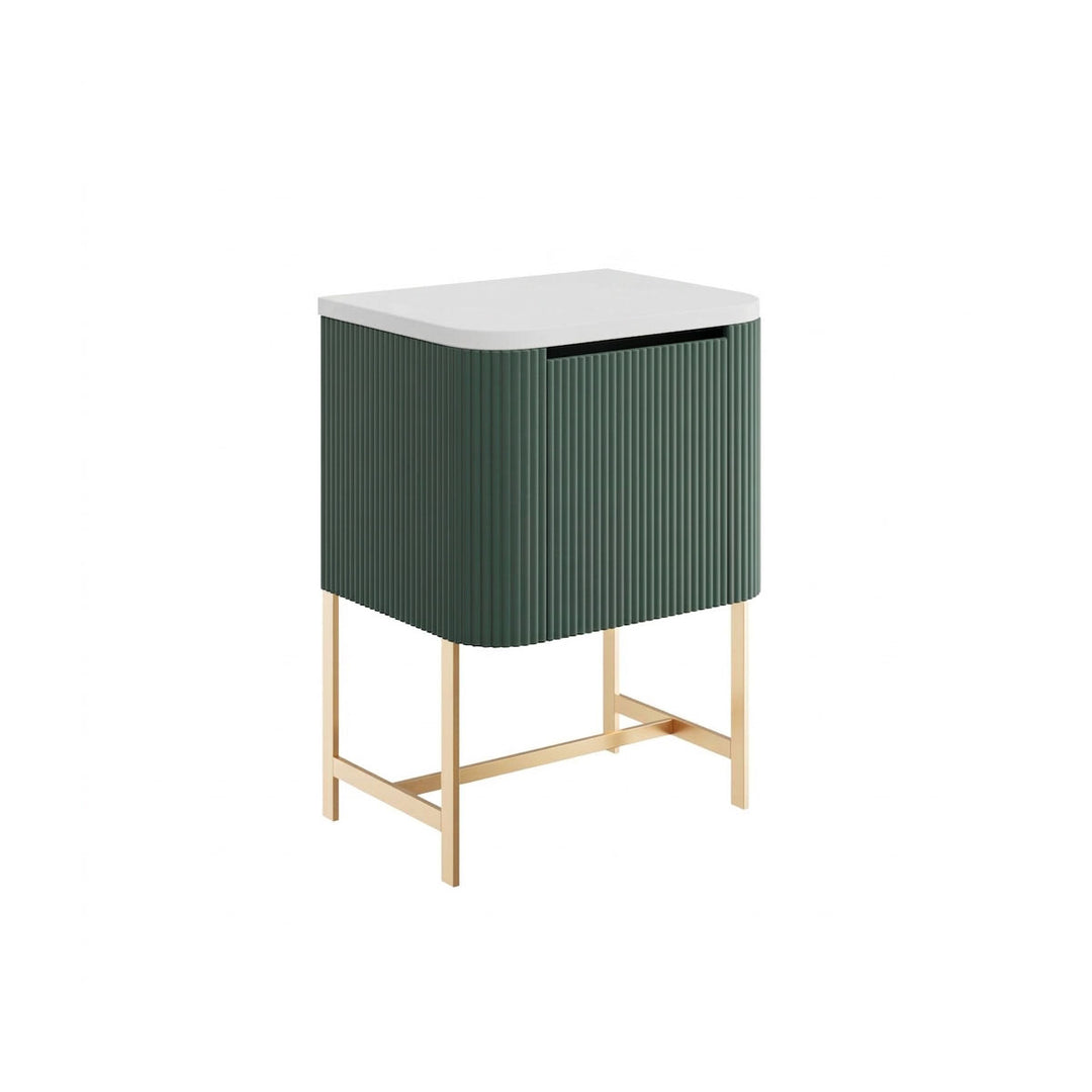 Flauto 600mm Reed Green Vanity Unit with Countertop and Brushed Brass Frame