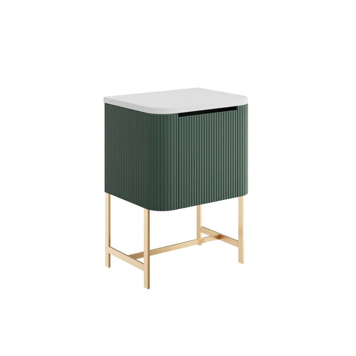 Flauto 600mm Reed Green Vanity Unit with Countertop and Brushed Brass Frame