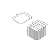 Flauto 600mm Reed Green Vanity Unit with Countertop - Technical drawing