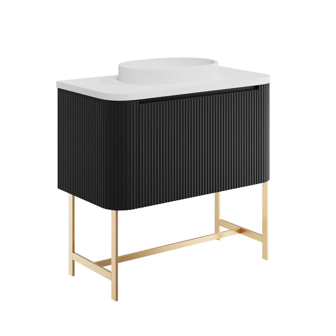 Flauto 900mm Matt Black Vanity Unit with Basin and Brushed Brass Frame