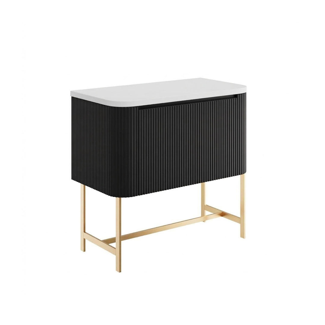 Flauto 900mm Matt Black Vanity Unit with Countertop and Brushed Brass Frame