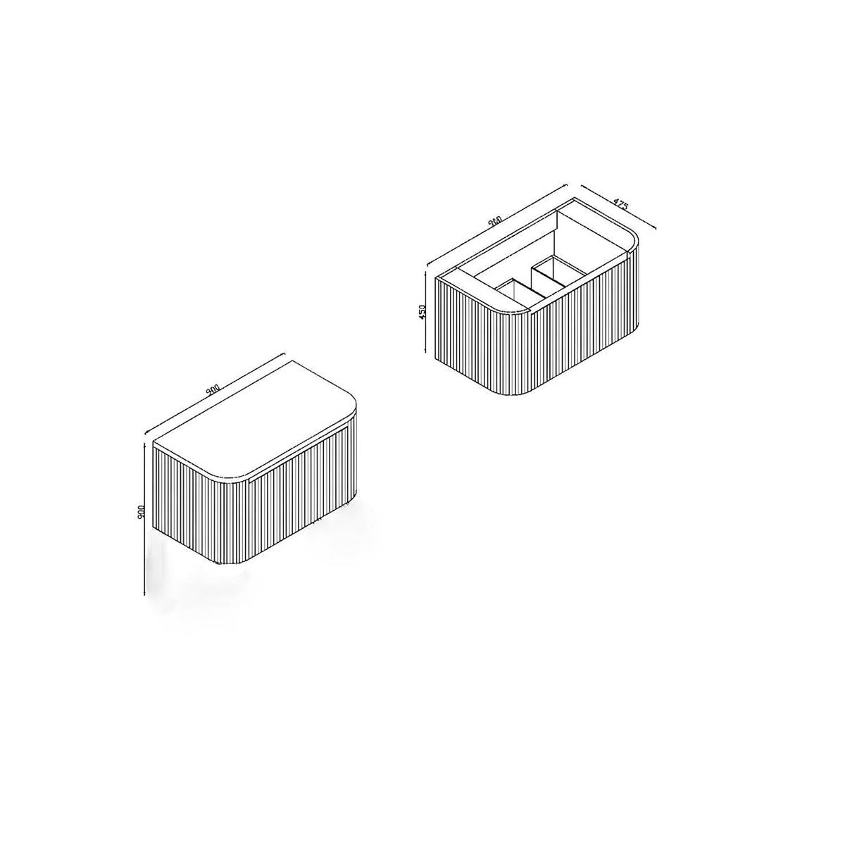 Flauto 900mm Reed Green Vanity Unit with Countertop - Technical drawing